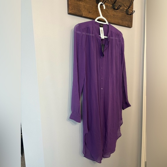 Aritzia Babaton Silk George Purple Sheer Button-Up dress size XS - Picture 3 of 8